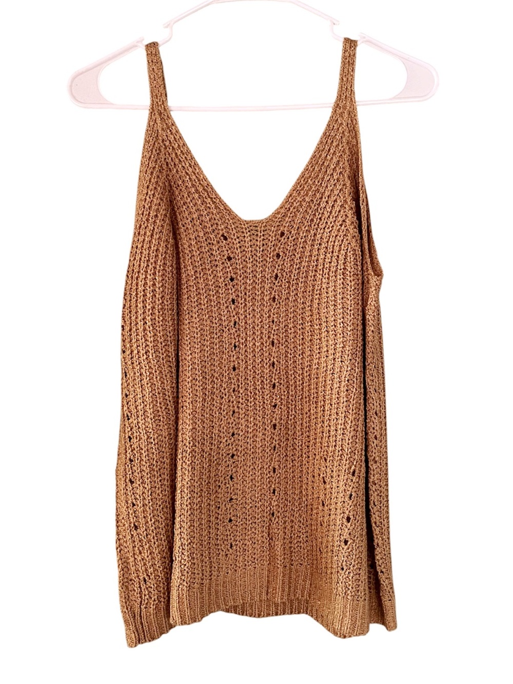 Vintage Autumn Brown Open Knit Slouchy Tank Top